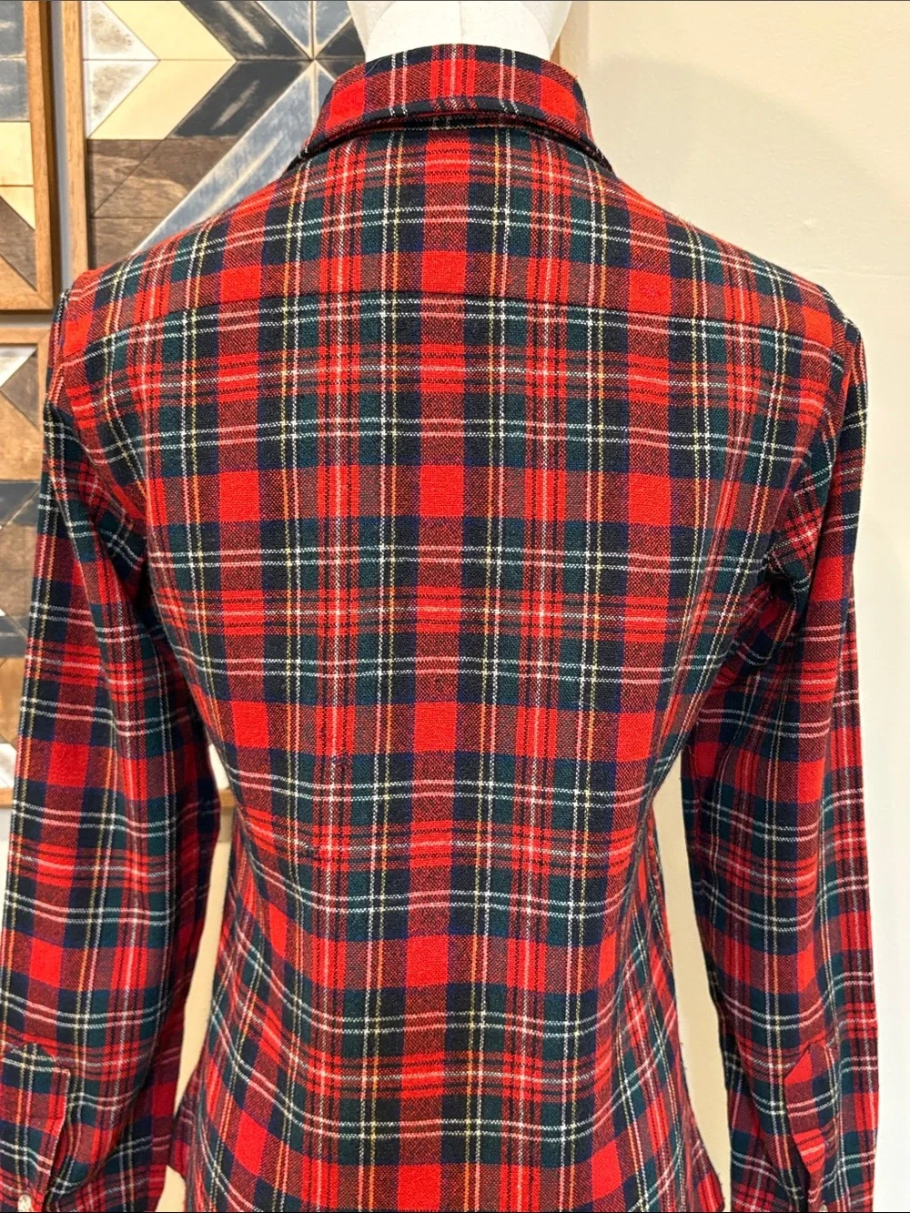 Vintage Ralph Lauren 70s Plaid Button Down Leather Patch Top size 8 *As-Is* - Picture 7 of 16